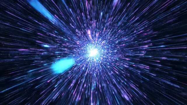 Stunning visual representation of speed and energy with vibrant blue and purple streaks radiating from a central glowing light source.