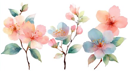 Obraz premium Watercolor floral arrangement of blossoming flowers isolated on transparent background