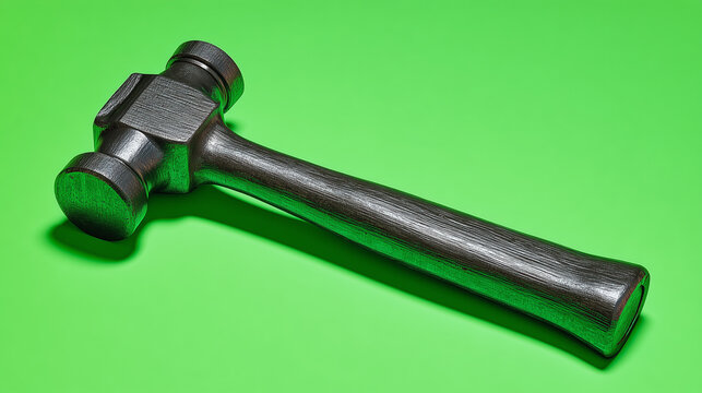 Ball peen hammer on green background