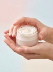 Hands Carefully Holding Jar Of Moisturizer