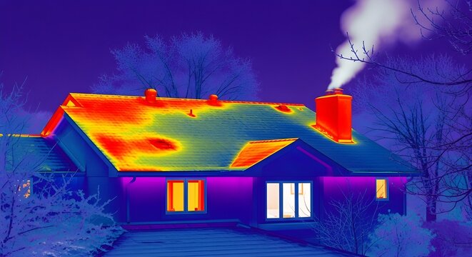 Thermal Image of House Showing Heat Loss from Roof and Chimney isolated PNG with Transparent Background