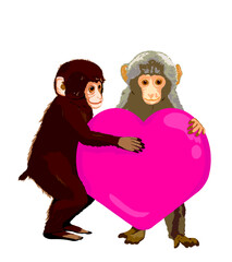 Baby monkies with heart object	
