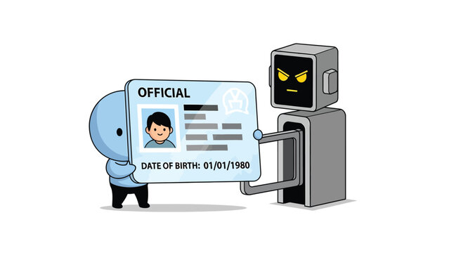 Cybercriminal Robot Stealing Official ID Card from Character. Identity Theft, Data Breach, and Online Security Concept