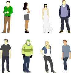 Fototapeta premium Soft Color Minimalist Human Silhouette Illustration Featuring Family Groups and Individual Children for Architecture, Urban Planning, and Editorial Design