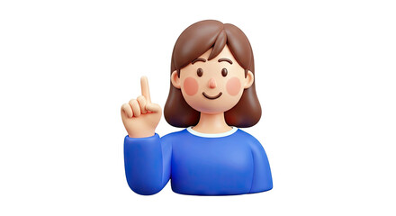 3D Cartoon Girl Pointing Finger Up