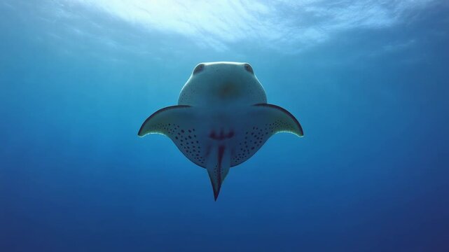 Mola mola sunfish swims gracefully near the ocean surface, sunlight filtering from above