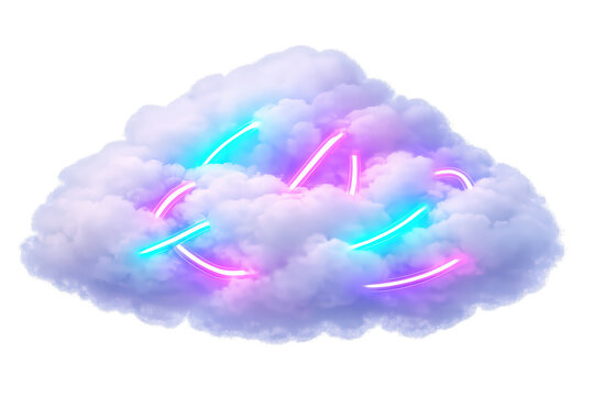 Cloud hosting data transfer concept with glowing neon light trails representing fast network connections