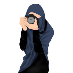 hijab woman taking a picture with camera 