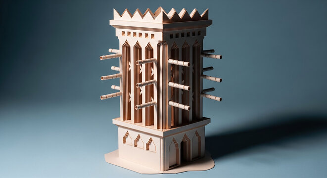 Traditional Middle East Windcatcher Badgir Paper Craft Architectural Model