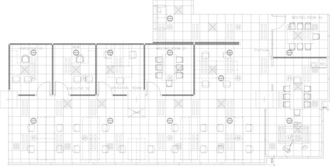 Interior Design Drawing Layout Plan of T-Bar Ceiling, Air Conditioning and Smoke Detector Placement in Office
