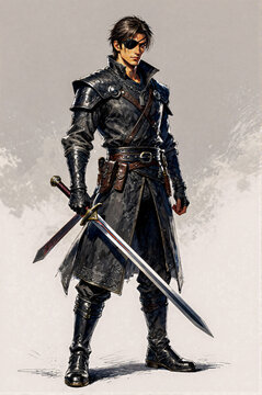 A thief holding a sword. Illustration.