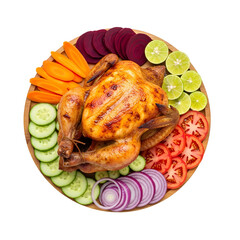 Golden Roasted Chicken Dinner with Colorful Sliced Vegetables