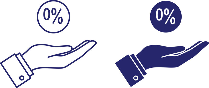 Hand offering zero percent discount icons business concept finance related vector illustration