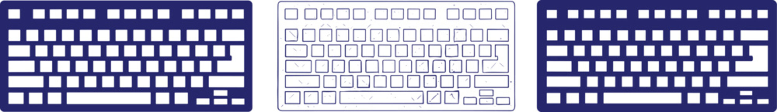 Computer keyboards for typing and data entry flat design vector illustration technology set