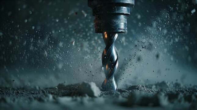 Industrial Impact Drill Boring Hole into Concrete Wall with Dust Video.