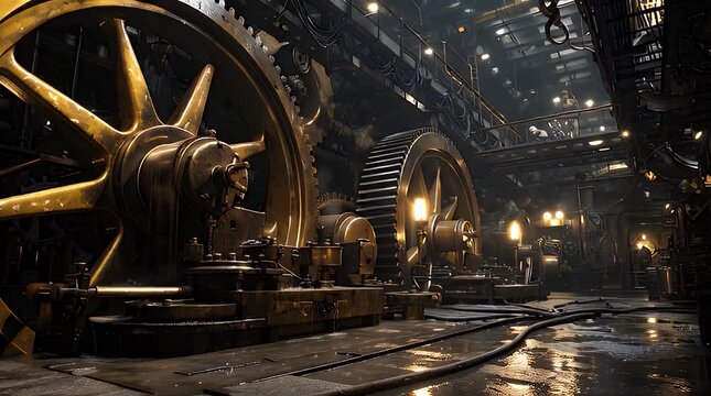 Massive Steel Gears Rotating in Heavy Industrial Machinery Video.
