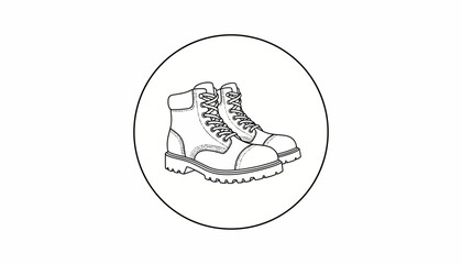 Obraz premium Black and White Line Art Illustration of Work Boots in a Circle