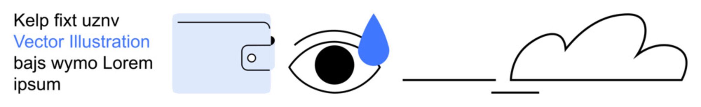 Emotions, weather forecast, sadness, vision care, abstract design, graphic art. Black eye with blue teardrop and minimalist cloud. Emotions and weather forecast concept