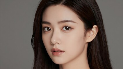 Fototapeta premium Close up portrait of an east asian woman with fair skin and dark hair