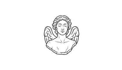 Obraz premium Angel bust sculpture, line art drawing, ethereal, spiritual, serene, isolated on white background