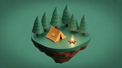 Isometric Forest Camping Island with Tent