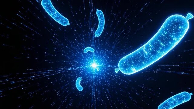 Glowing Sausages Drift Through Dark Starfield-like Background The Sausages Are Glowing Blue Use Background Abstract Illustration Digital Design