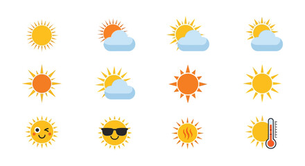 Sun Icons Collection: Weather, Heat, and Happiness