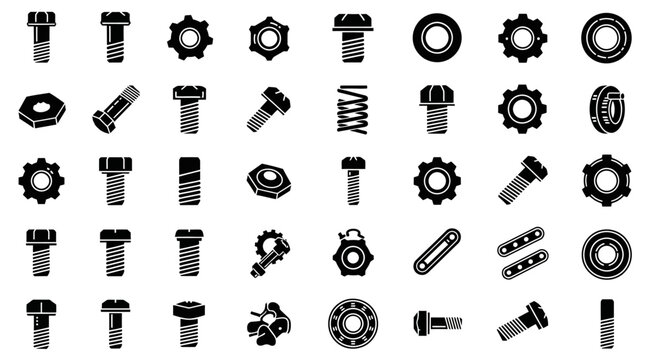 Collection of Industrial Fasteners and Mechanical Components Icons