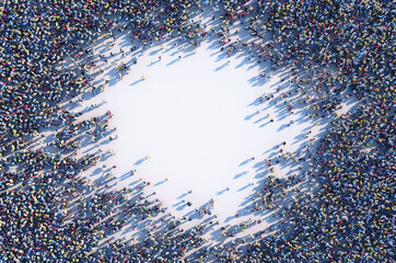 Aerial Crowd Gathering Around Central Empty Space Showing Community, Diversity and Social Interaction