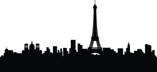 Black silhouette skyline of Paris with the Eiffel Tower on white background cityscape © MDBENJIR