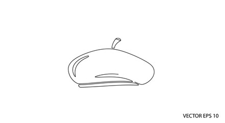 Obraz premium Minimalist Line Art Beret Hat Icon - Simple French Fashion Accessory
