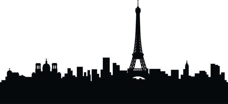Black silhouette skyline of Paris with the Eiffel Tower on white background cityscape