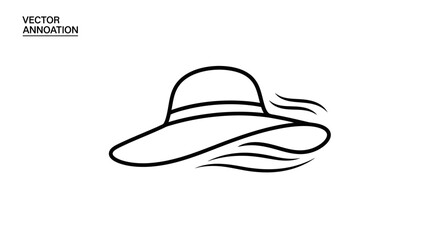 Elegant Wide-Brimmed Sun Hat with Flowing Ribbons, Vector Illustration
