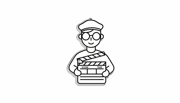 Filmmaker Artist Character with Clapperboard and Beret, Creative Cinema Production Icon