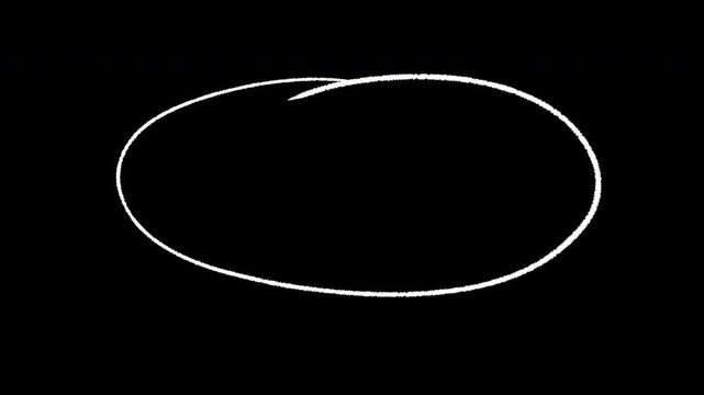 Hand-drawn white oval circle on a solid black background, minimalist design element.