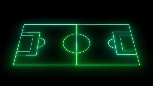 Neon Green Soccer Field Outline on Black Background football sport