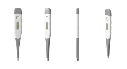 Fototapeta premium Digital thermometer shown from multiple angles on a white background for medical use