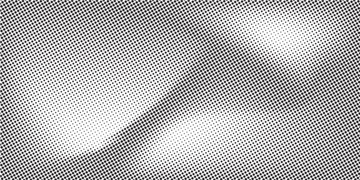 Dotted halftone texture background. Black and white pop art gradient overlay. Fading grunge gritty noise wallpaper. Weathered pixelated comic backdrop. Vector bitmap subtle vanishing surface