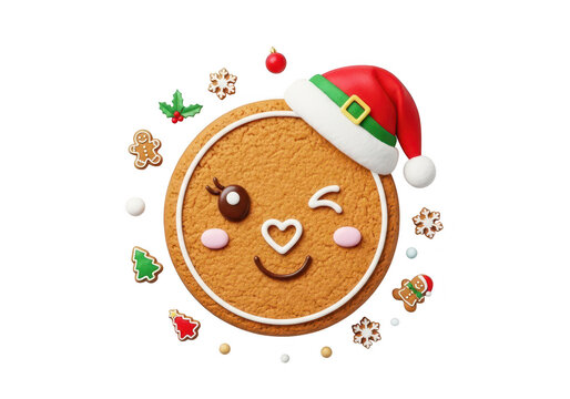 A gingerbread man with a santa hat on isolated transparent background