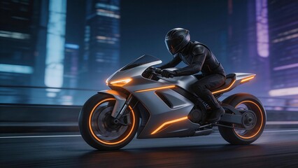 Person riding futuristic motorcycle