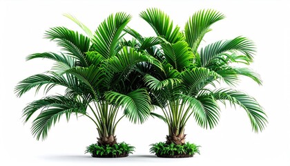 Fototapeta premium Two lush palm trees against white