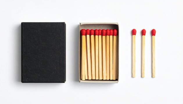 Two matchbox open, one empty, one full,  with loose matches