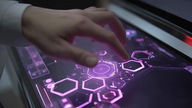 Medium shot of a user interacting with an animated interface of a digital training platform highlighting intuitive tools for personalized learning experiences.