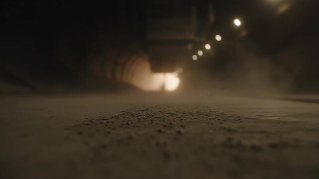 Close-up shot of a tunnel boring machine excavating in a mine industry.
