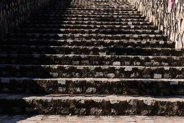 old stone stair with sunlight, exterior design