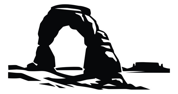 Silhouette illustration of a natural rock arch depicting an iconic desert landmark for travel and nature