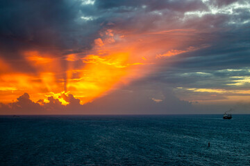 Fototapeta premium People watching sunset on cruise ship deck