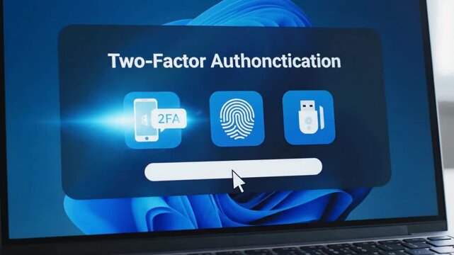 Two factor authentication login process on laptop computer screen