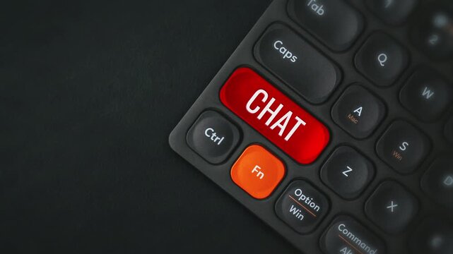 Red Chat Messaging Button Black Laptop Keyboard Close Up Video