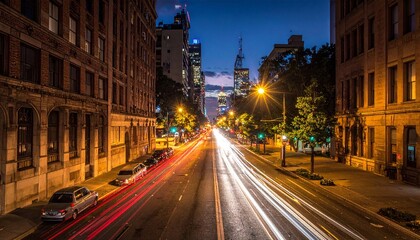 City Street Nightlife with Traffic Lights.